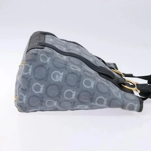 Salvatore Ferragamo Gancini Tote Bag Canvas Blue Gold Auth 139532 - Picture 6 of 16